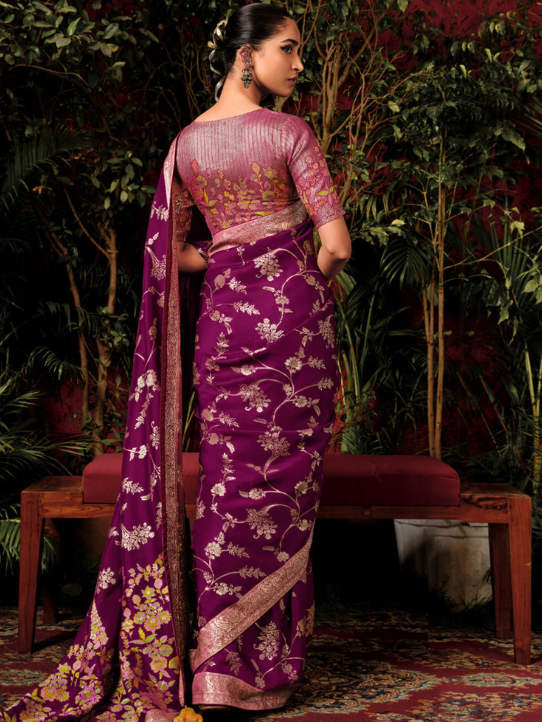 Purple Woven Banarasi Silk Saree With Brocade Blouse