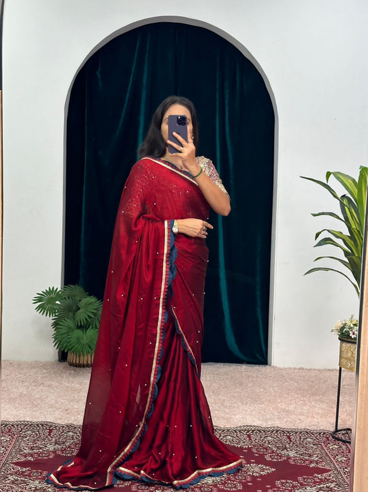 Blooming Rangoli Moti Work Saree