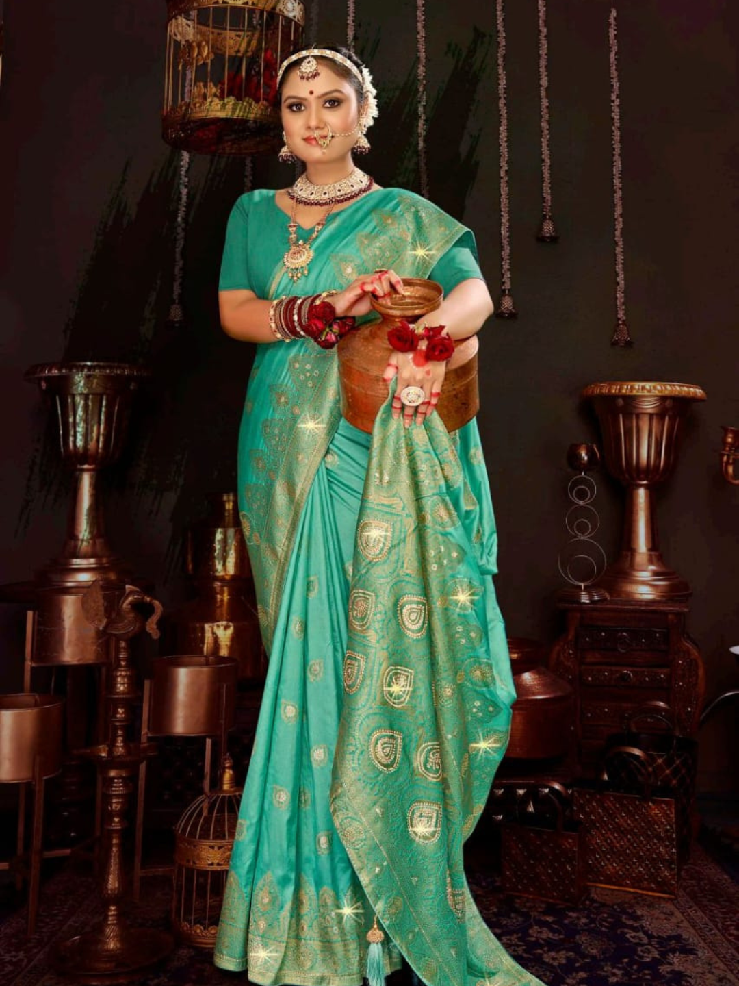 Swarovski Splendor Soft Dola Saree with Heavy Jharkan and Opulent Pallu