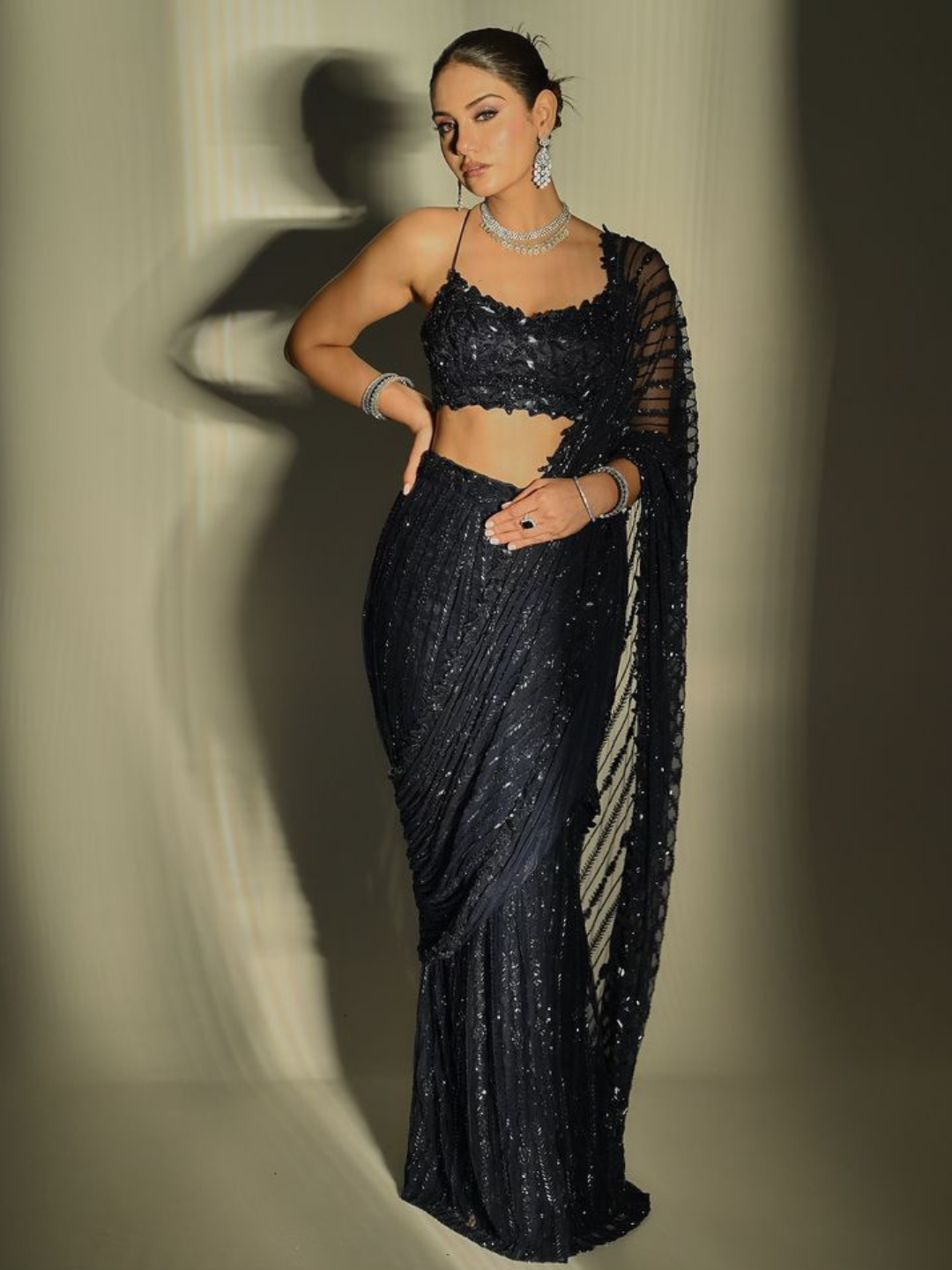 Elegant Mono Net Saree with Intricate Embroidery and Banglori Silk Blouse