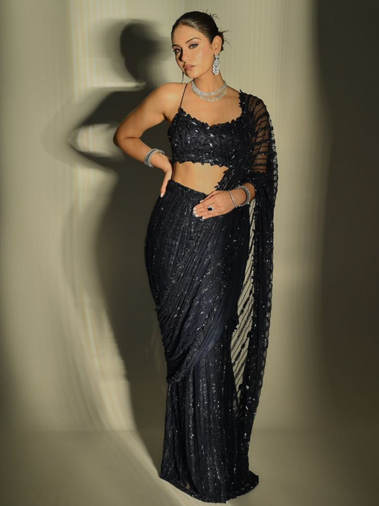 Elegant Mono Net Saree with Intricate Embroidery and Banglori Silk Blouse