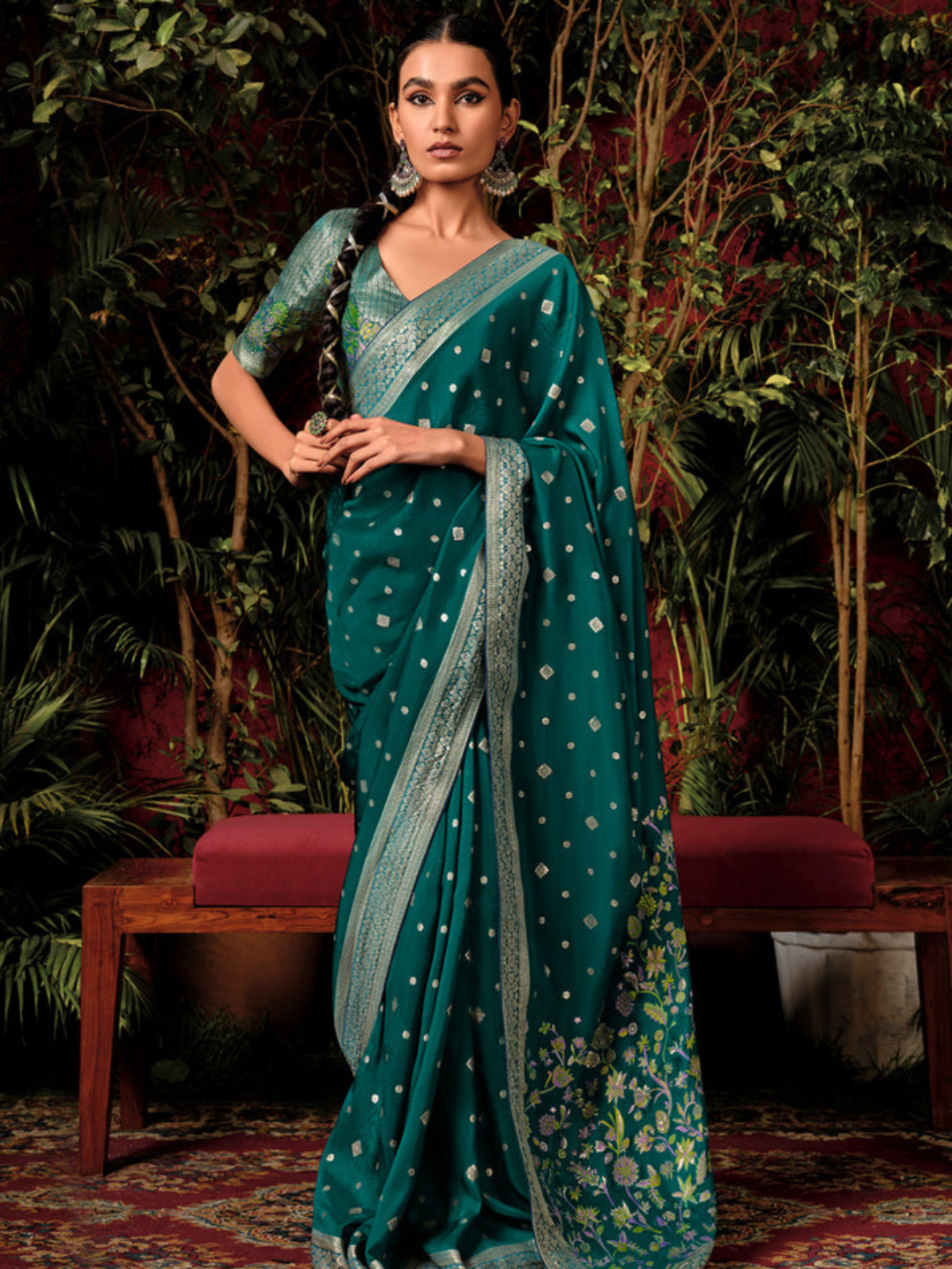 Deep Sea Green Woven Dola Silk Desinger Saree