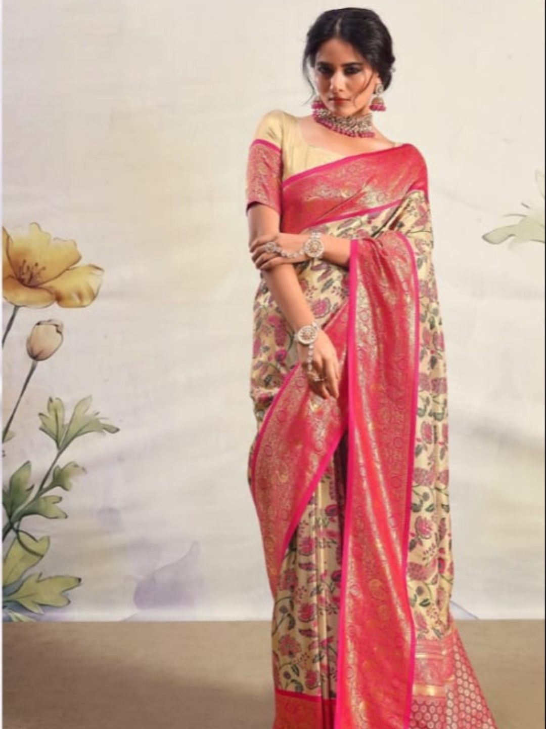 Traditional Dharmavaram Silk Saree with Intricate Zari Weaving