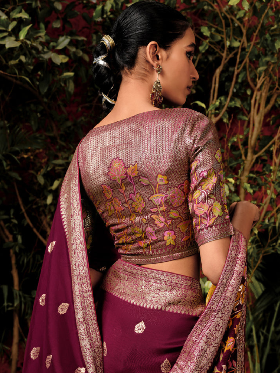 Burgundy Woven Banarasi Silk Desinger Saree With Brocade Blouse