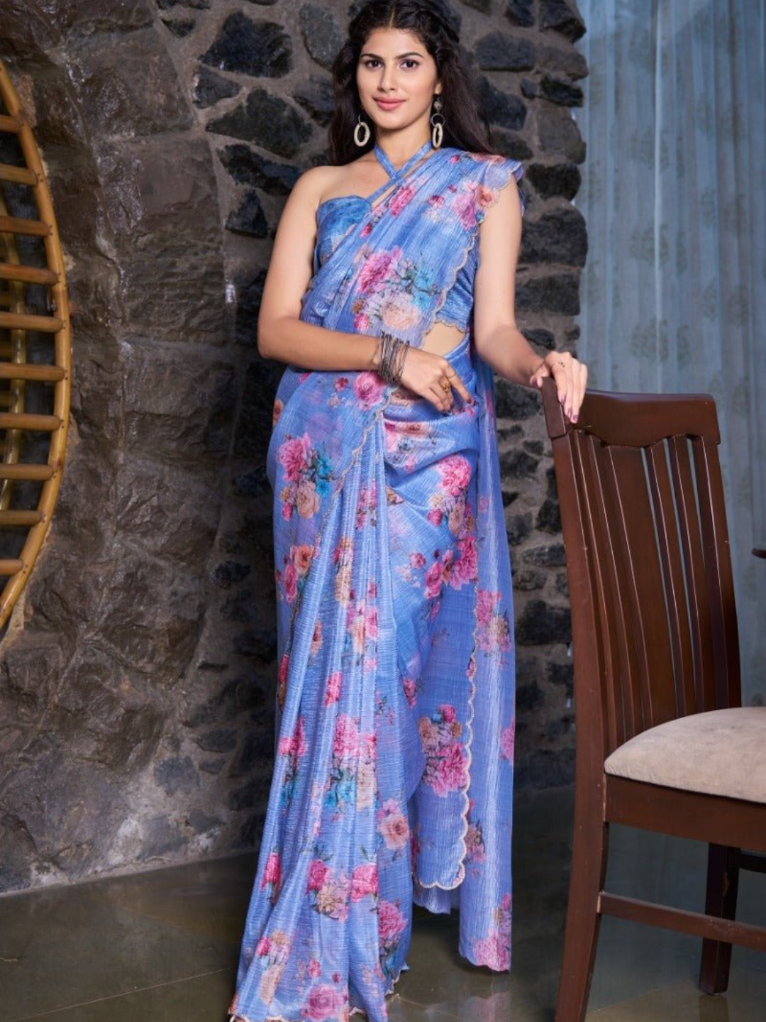 Premium Zarkan Border Digital Print Crush Saree