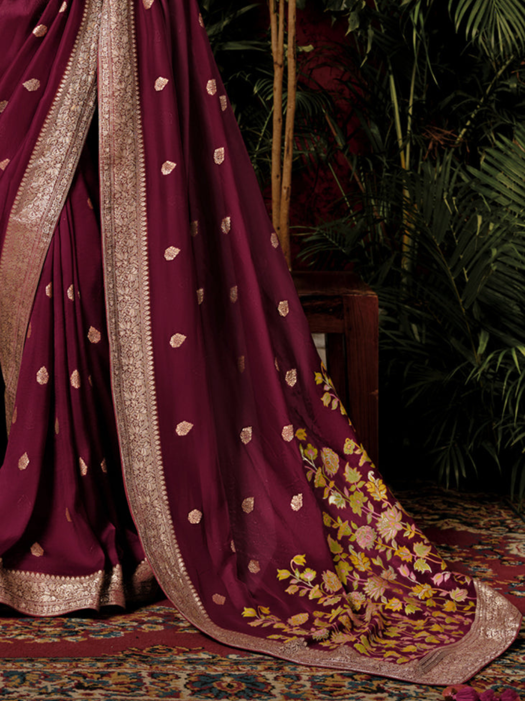 Burgundy Woven Banarasi Silk Desinger Saree With Brocade Blouse