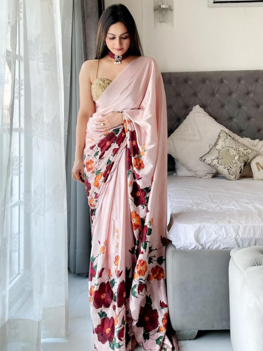 Luxurious Japanese Satin Saree with Handcrafted Khatli Work