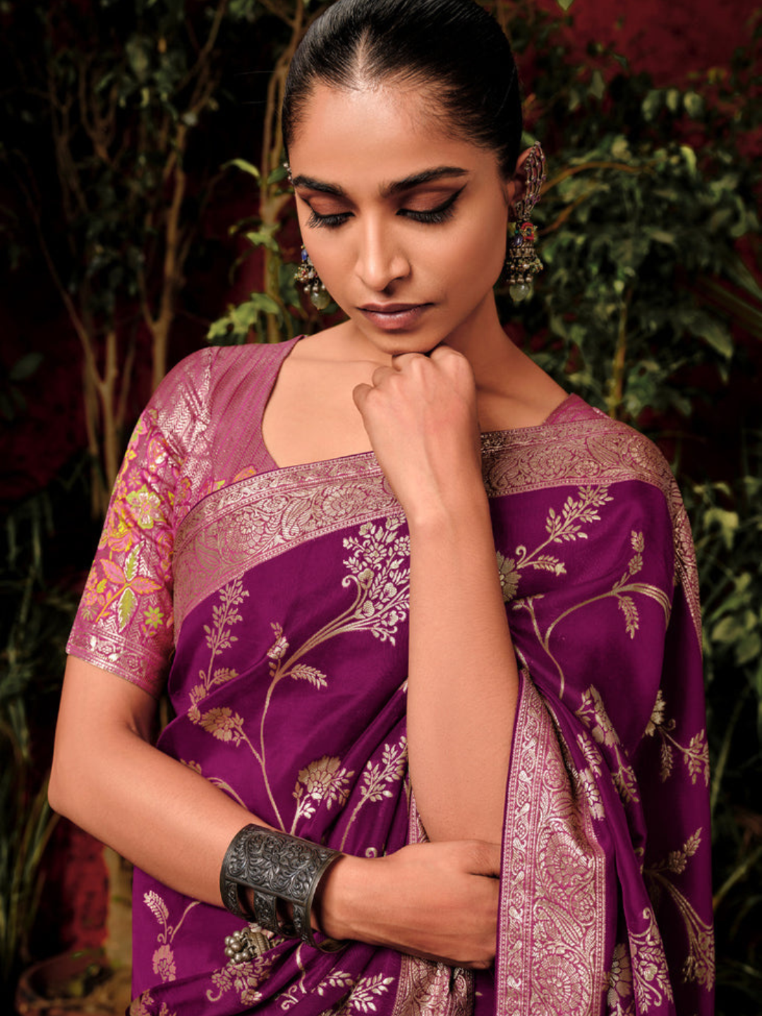 Purple Woven Banarasi Silk Saree With Brocade Blouse