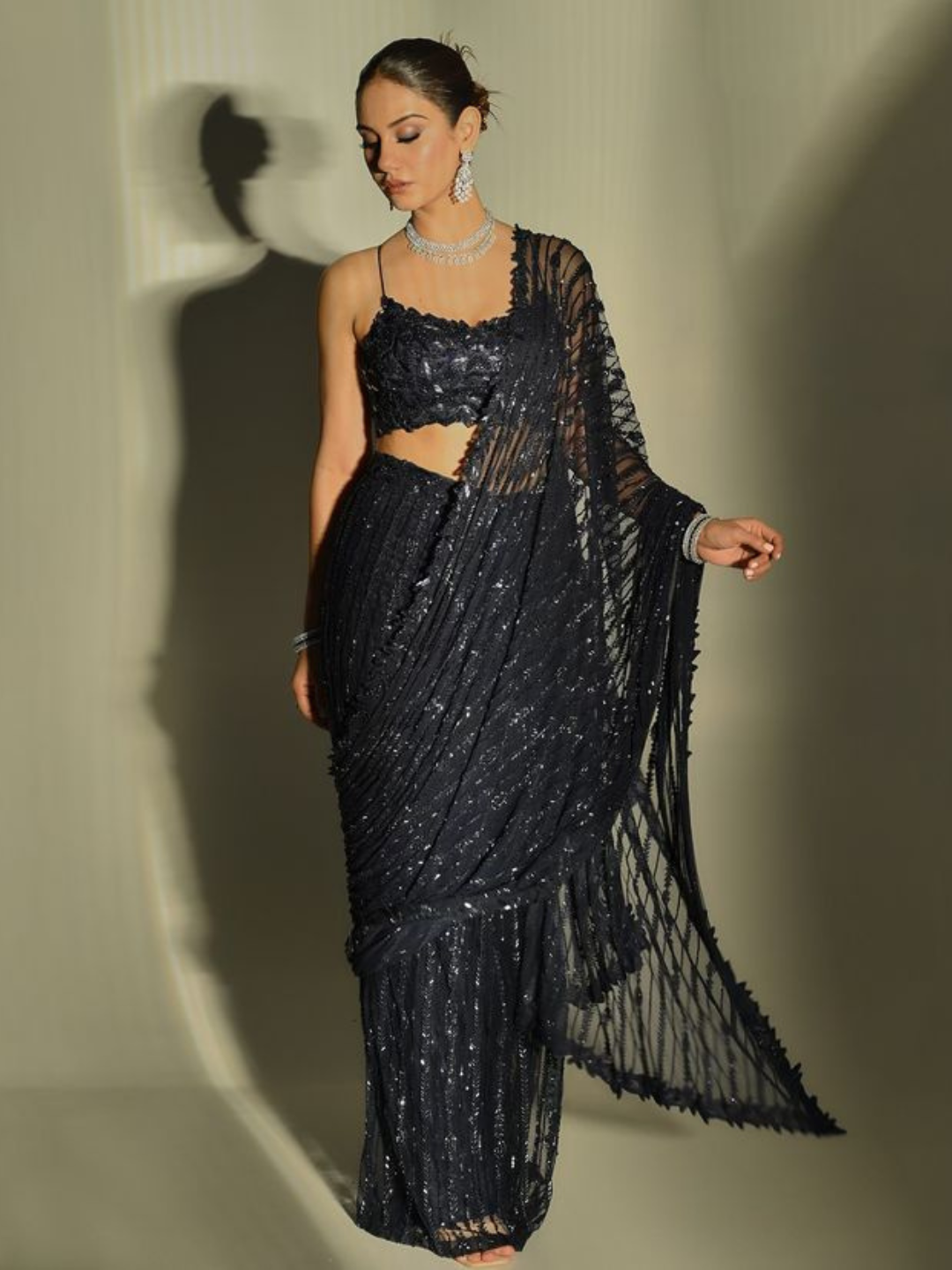 Elegant Mono Net Saree with Intricate Embroidery and Banglori Silk Blouse