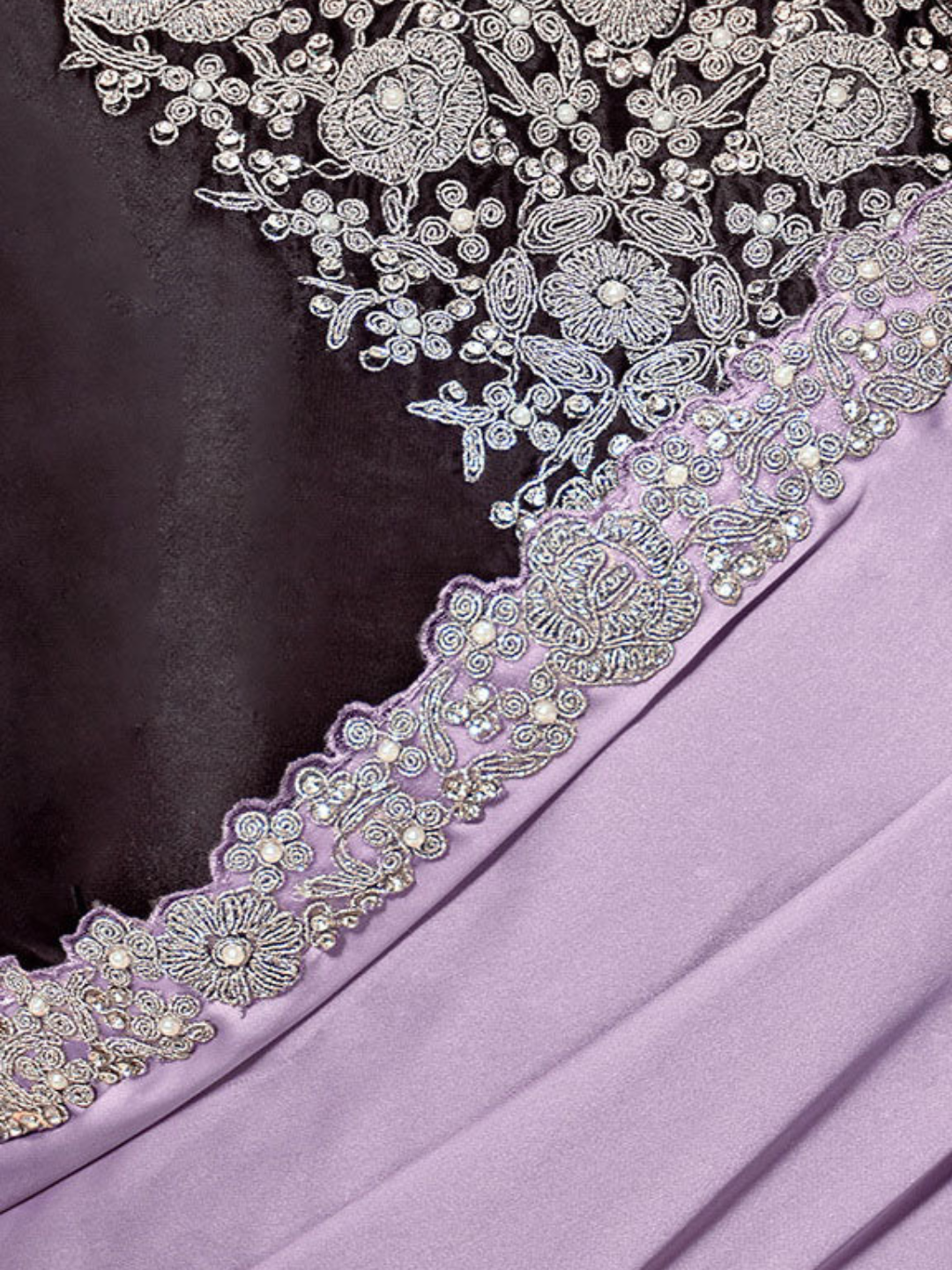 Opulent Lavender Jardosi Embroidered Satin Silk Saree