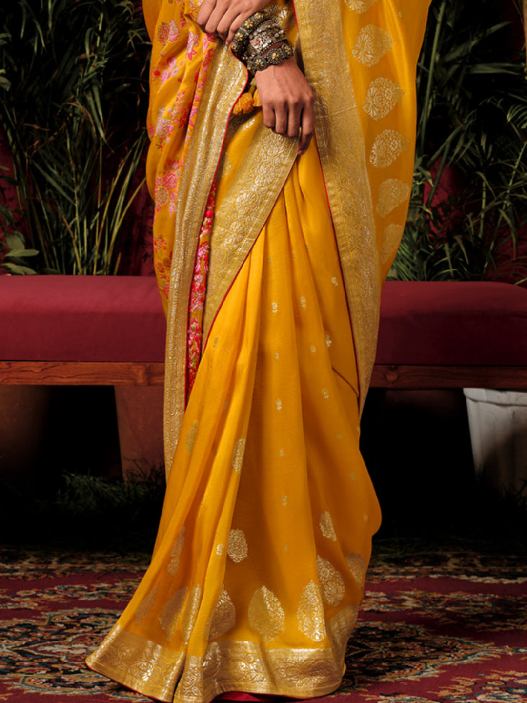 Turmuric Yellow Woven Designer Banarasi Silk Saree