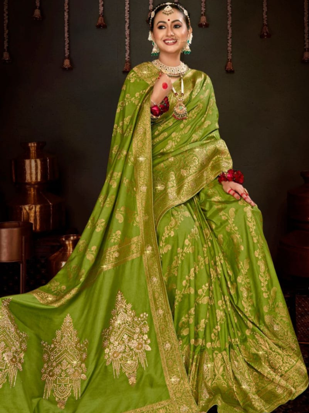Swarovski Splendor Soft Dola Saree with Heavy Jharkan and Opulent Pallu