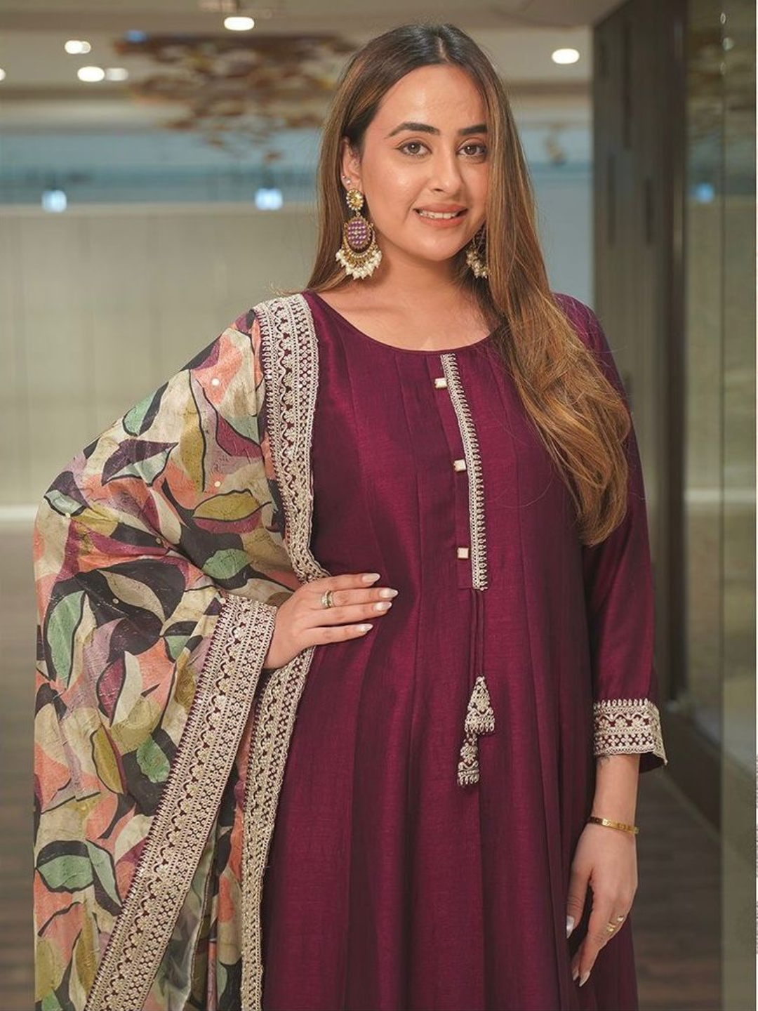 Maroon Embroidered Anarkali  kurta Set