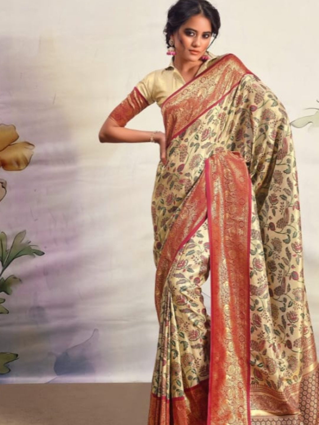 Traditional Dharmavaram Silk Saree with Intricate Zari Weaving