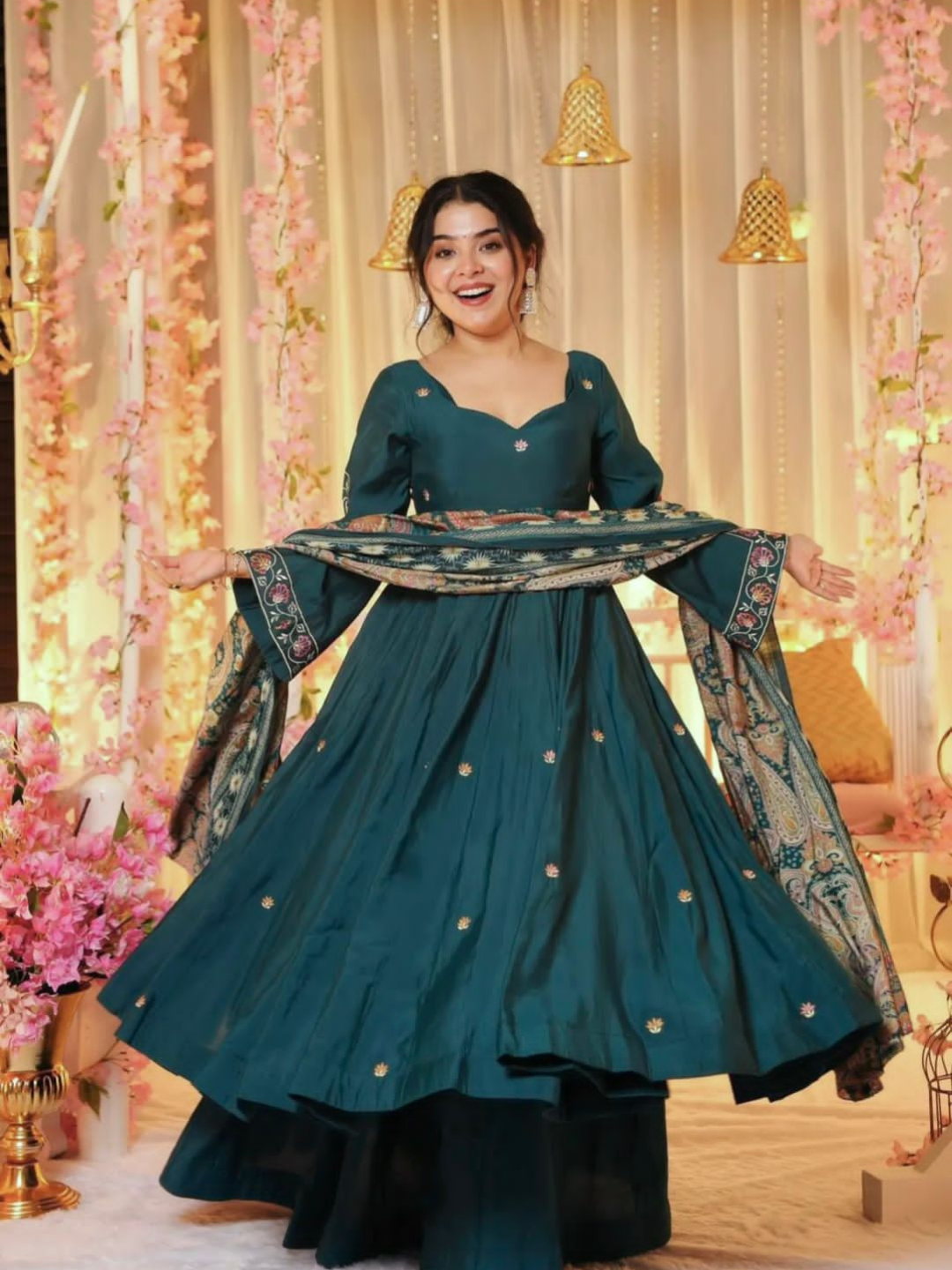 Teal Blue Anarkali Kurta Set