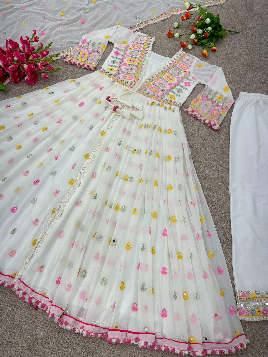 White Georgette Anarkali Set