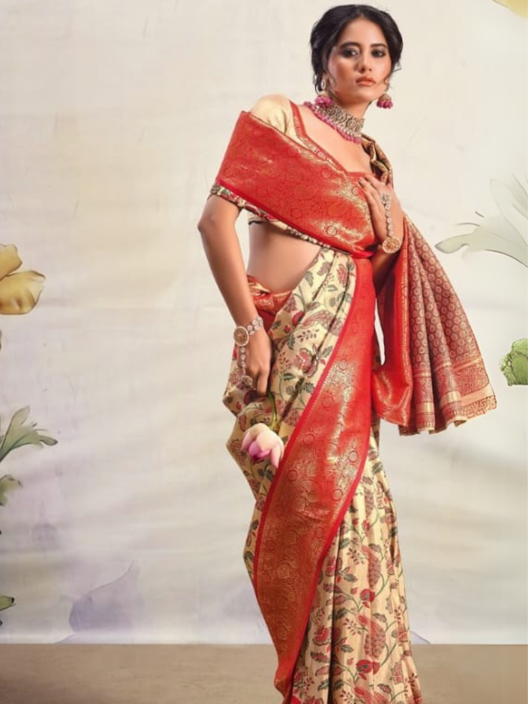 Traditional Dharmavaram Silk Saree with Intricate Zari Weaving