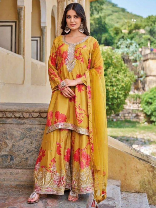 Premium Heavy Chinon Embroidered Sharara with Dul Santoon Lining