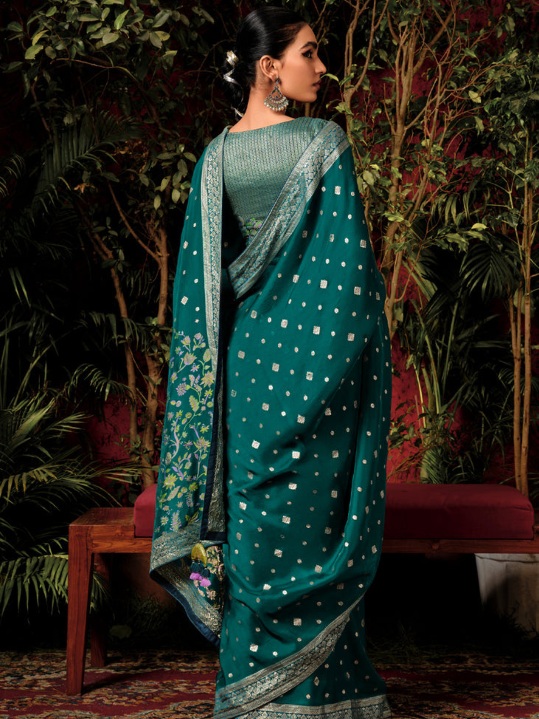 Deep Sea Green Woven Dola Silk Desinger Saree