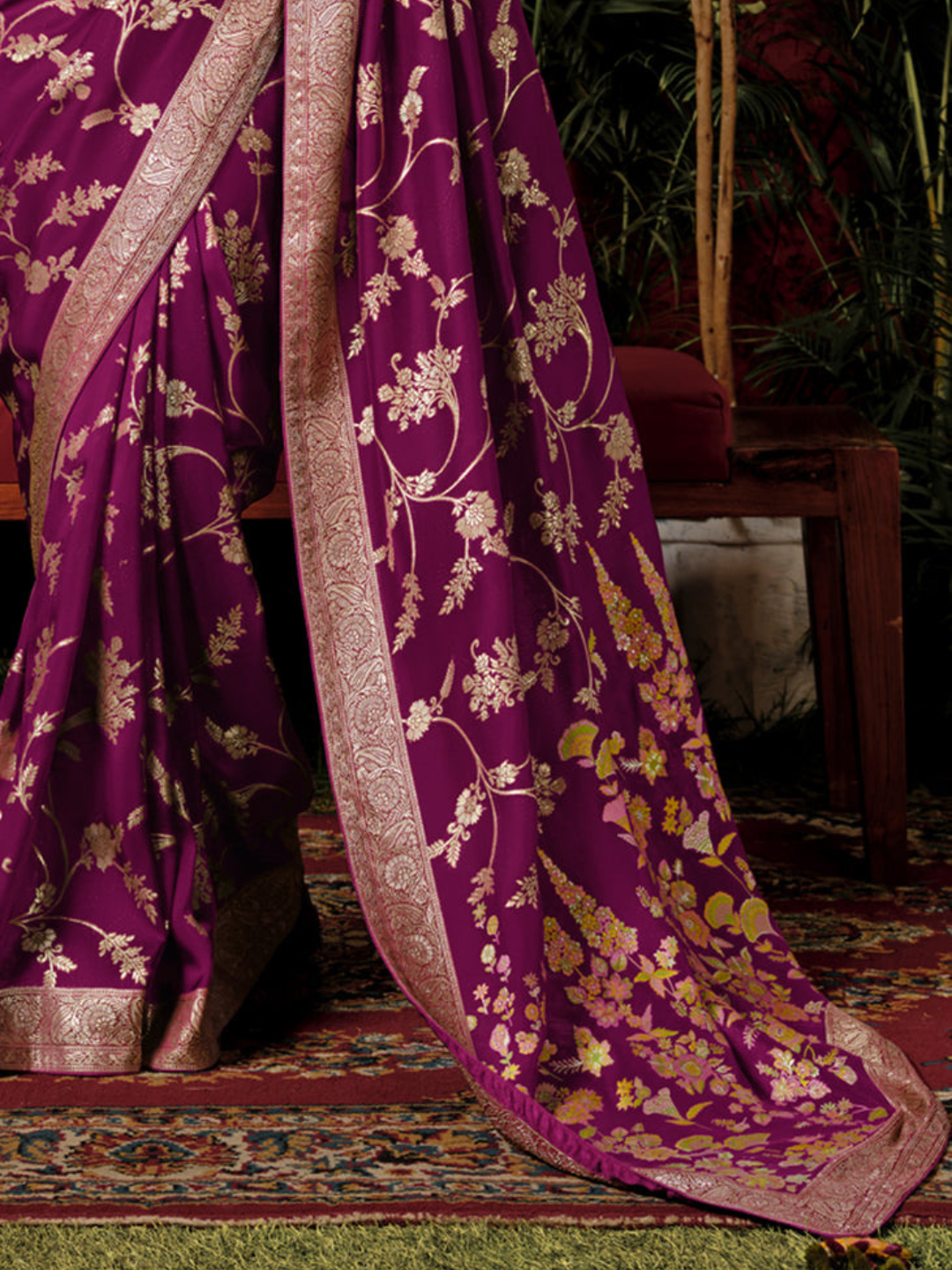 Purple Woven Banarasi Silk Saree With Brocade Blouse