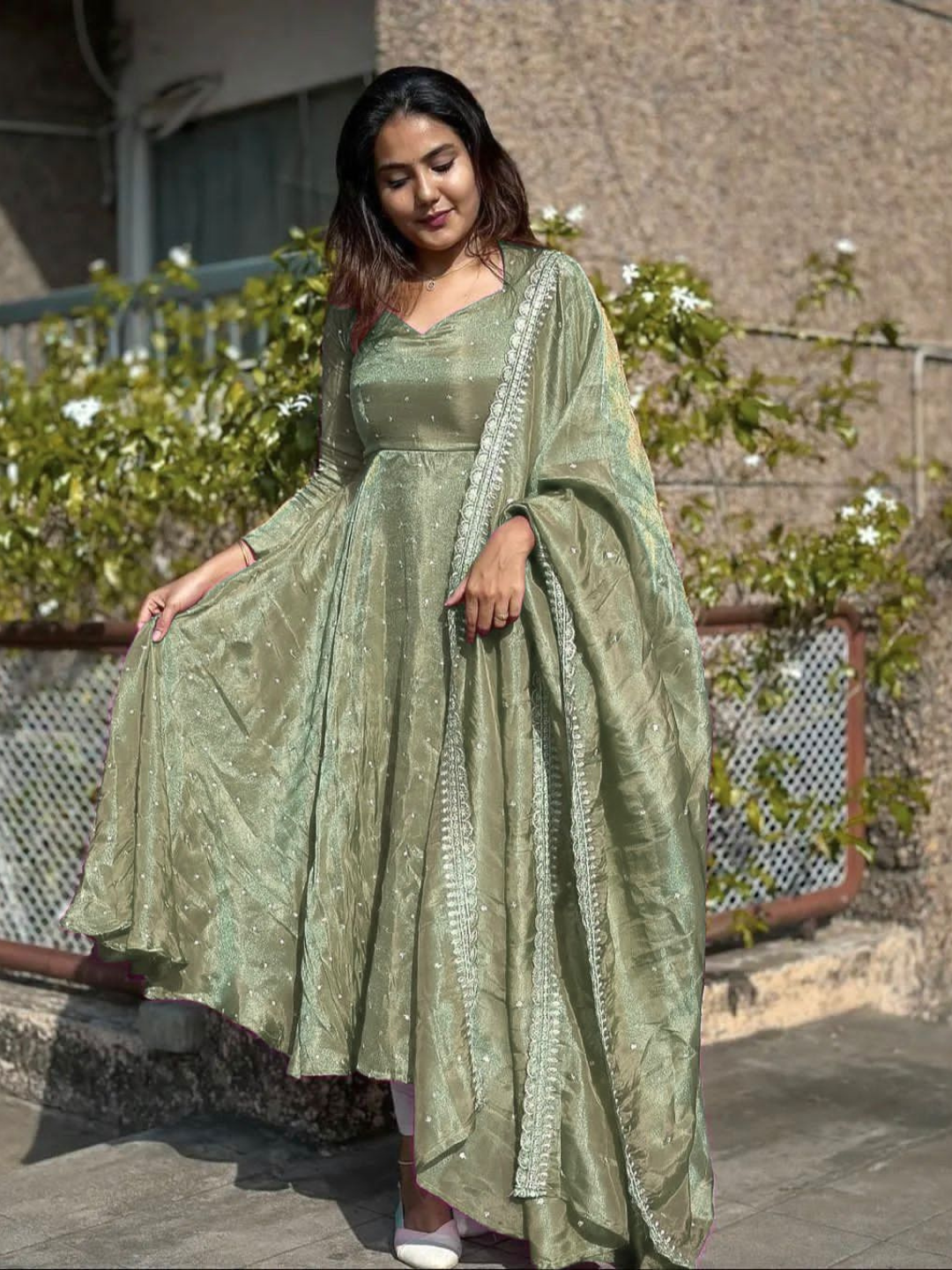 Emira New Party Wear Look Pur Twil Gold Net Anarkali Gown, Dupatta & Plazzo Set