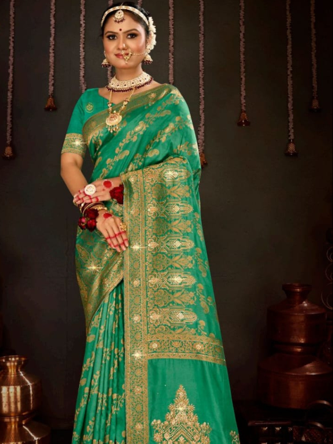 Swarovski Splendor Soft Dola Saree with Heavy Jharkan and Opulent Pallu