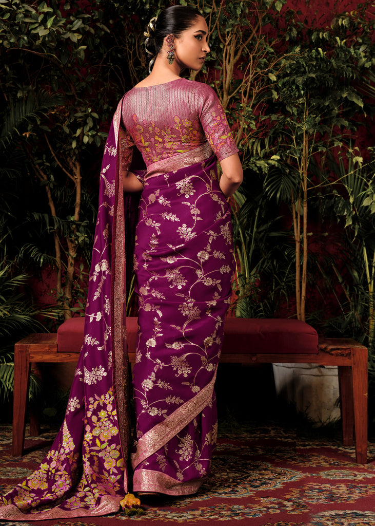 Purple Woven Banarasi Silk Saree With Brocade Blouse