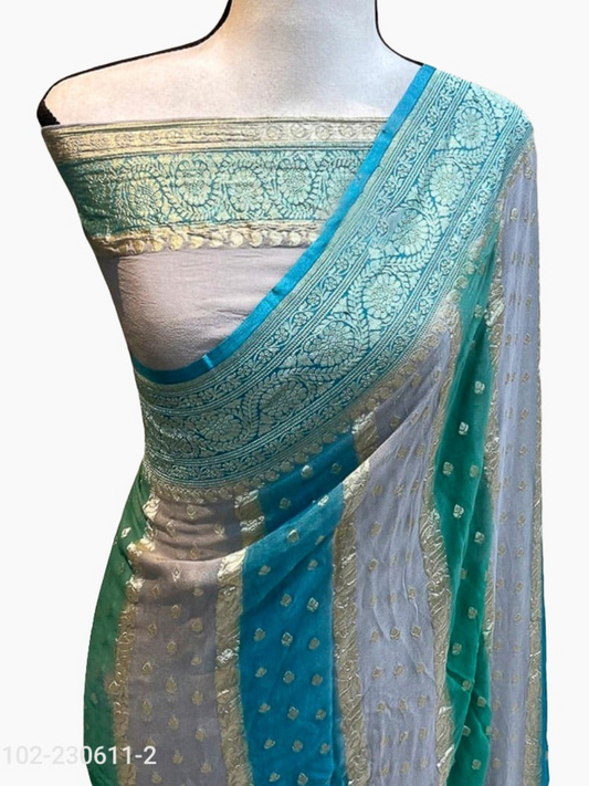 Georgette Rangkat Stripe Work Banarasi Saree