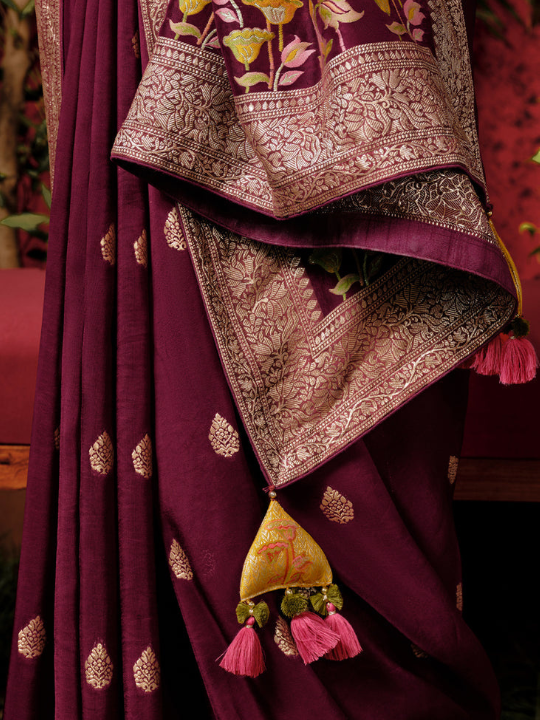 Burgundy Woven Banarasi Silk Desinger Saree With Brocade Blouse