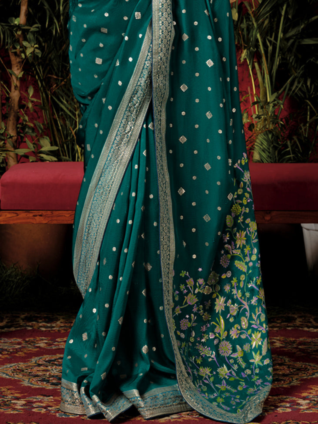 Deep Sea Green Woven Dola Silk Desinger Saree