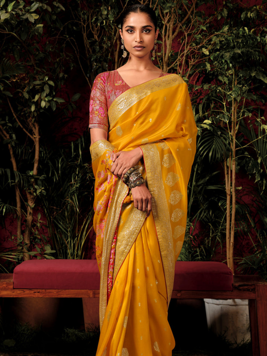 Turmuric Yellow Woven Designer Banarasi Silk Saree