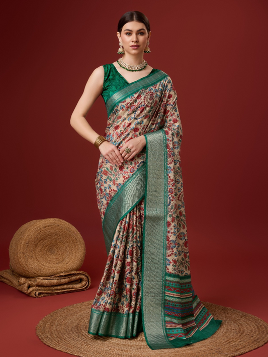 Radiant Aura Printed Green Cotton Silk Saree