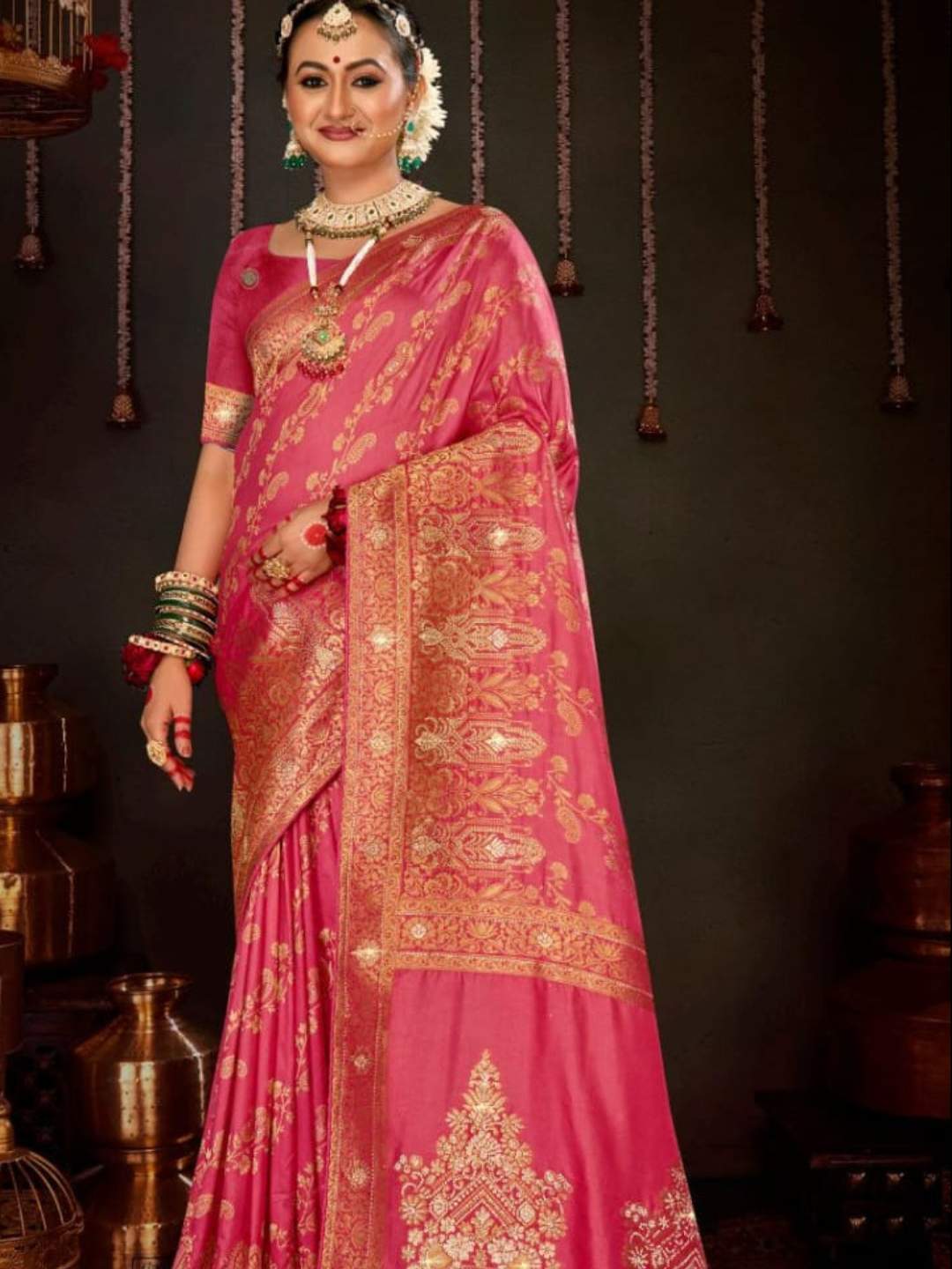 Swarovski Splendor Soft Dola Saree with Heavy Jharkan and Opulent Pallu