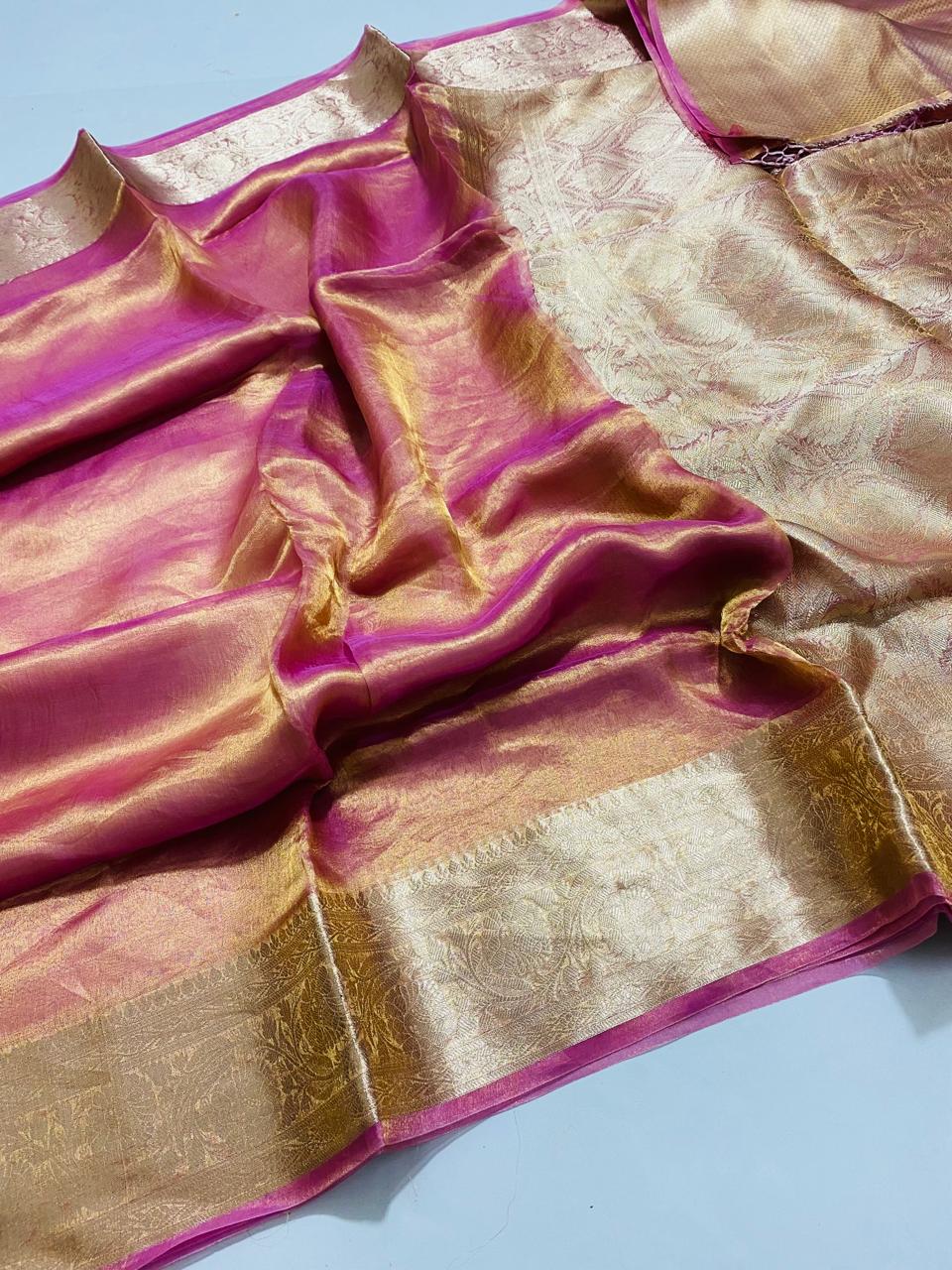 Banarasi Pure Tissue Silk Saree Handwoven with Zari Work | Lightweight & Elegant | Traditional Indian Wedding & Festive Wear for Women
