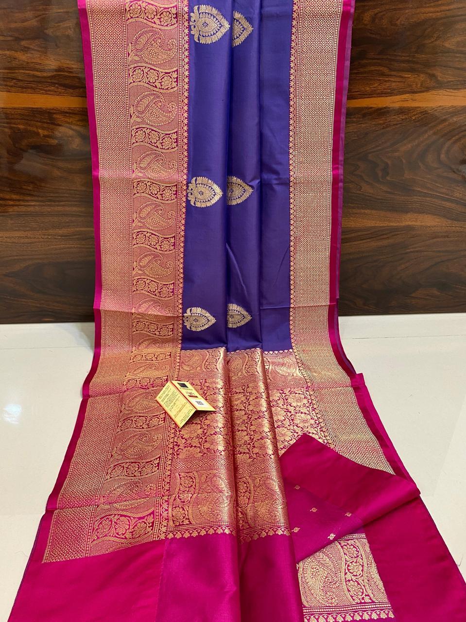 Pure Handloom Banarasi Katan Silk Saree with Kaduwa Antique Zari & Contrast Blouse | Authentic Handloom Work