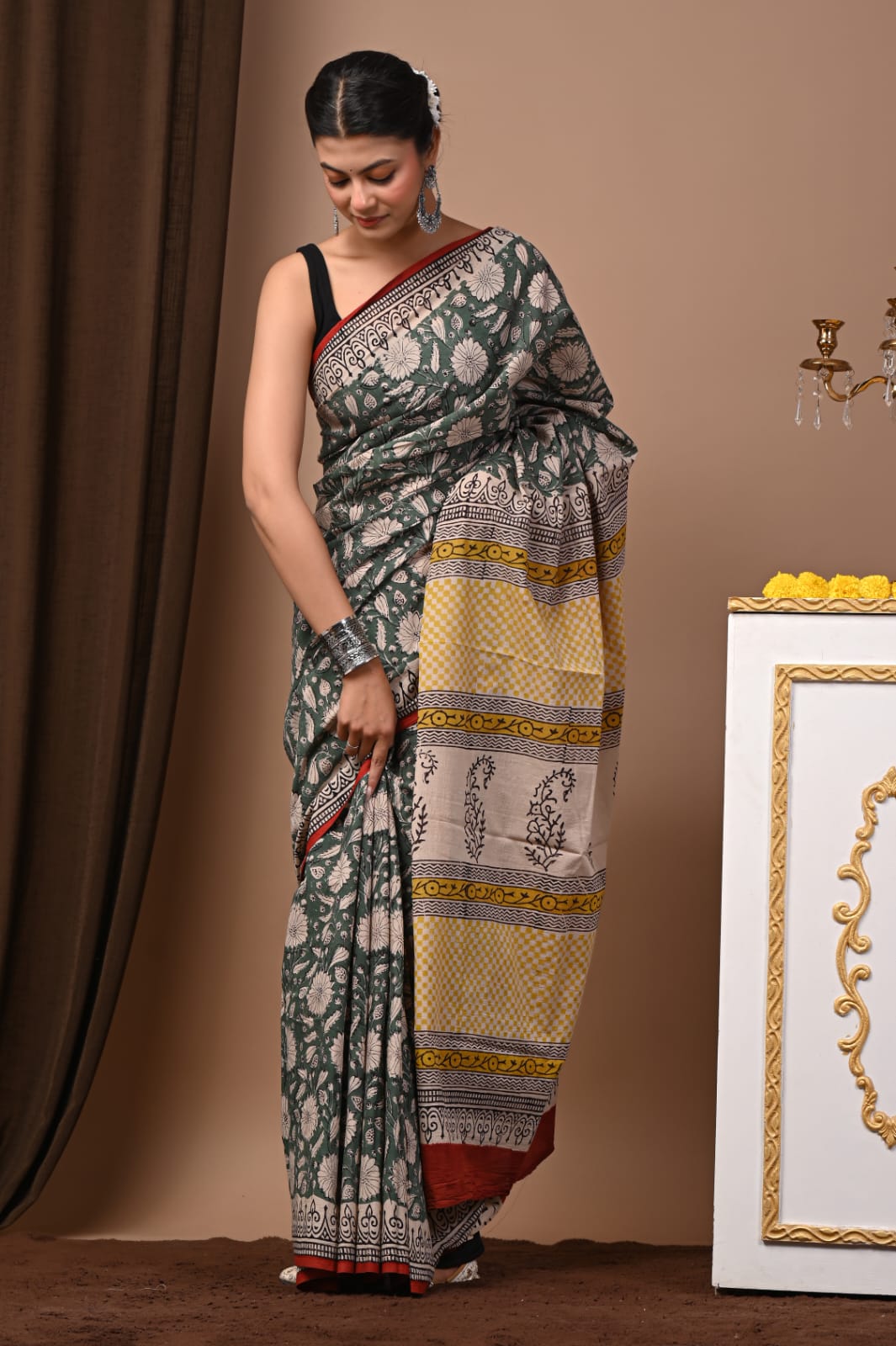 Handblock Printed Pure Cotton Mulmul Saree for Women - Lightweight & Breathable