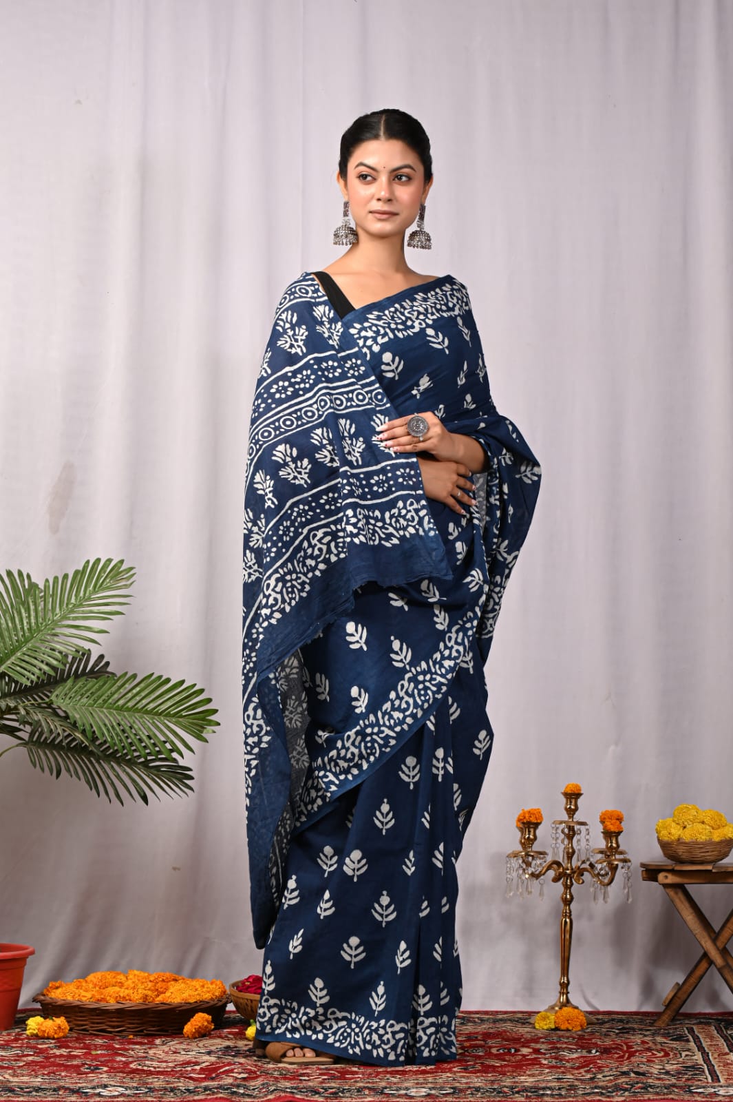 Handblock Printed Pure Cotton Mulmul Saree for Women - Lightweight & Breathable