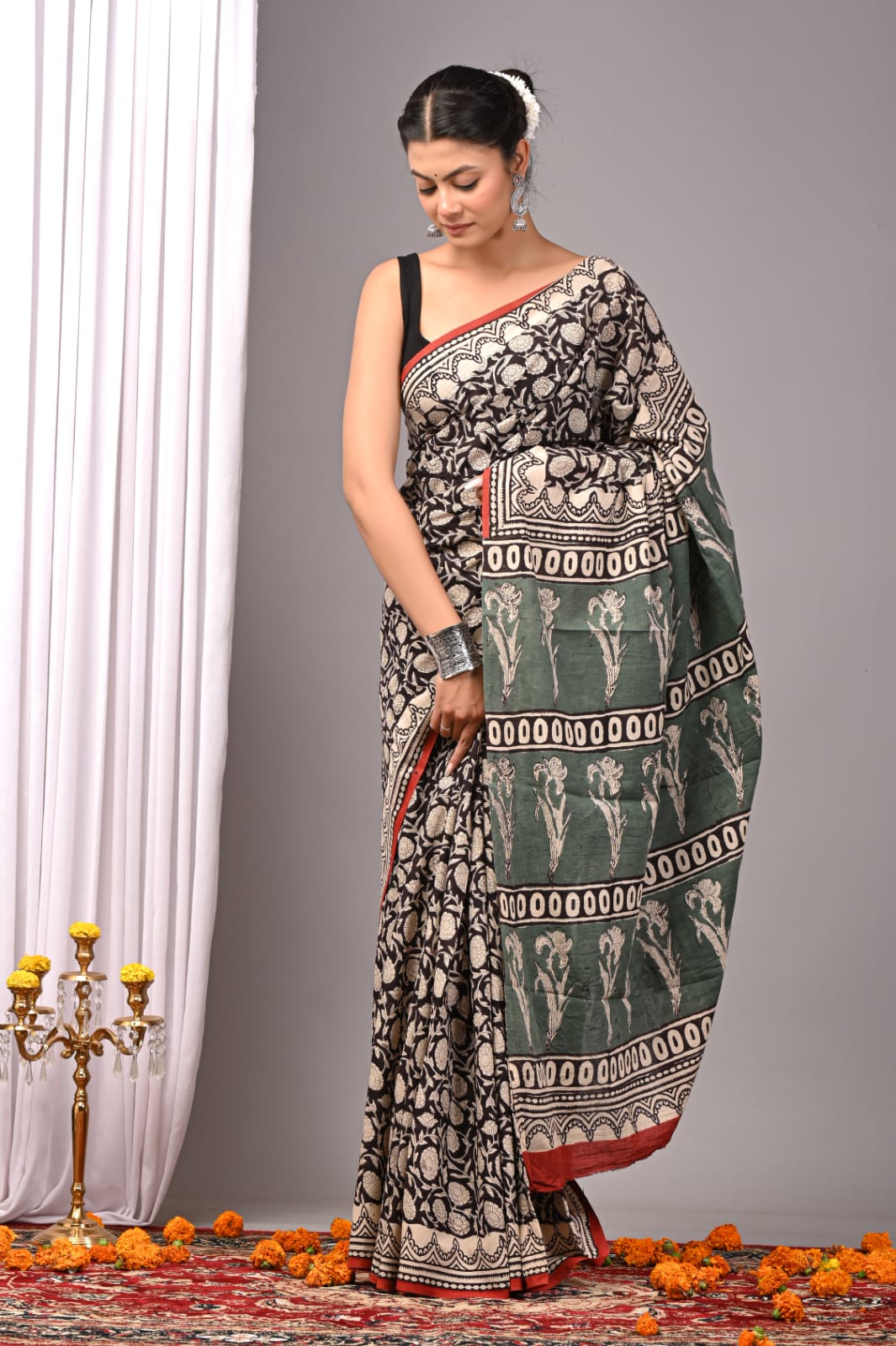 Handblock Printed Pure Cotton Mulmul Saree for Women - Lightweight & Breathable