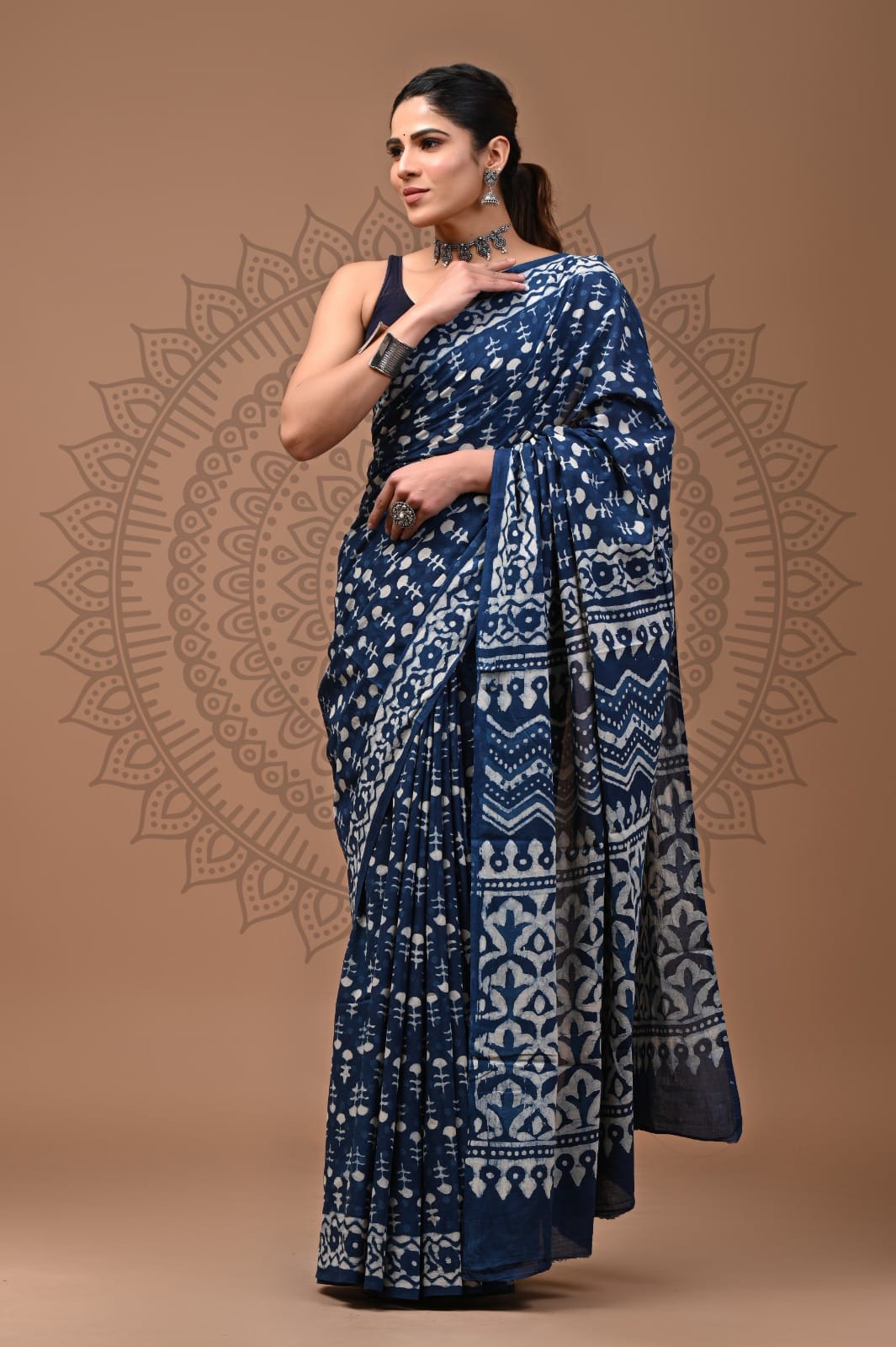 Handblock Printed Pure Cotton Mulmul Saree for Women - Lightweight & Breathable