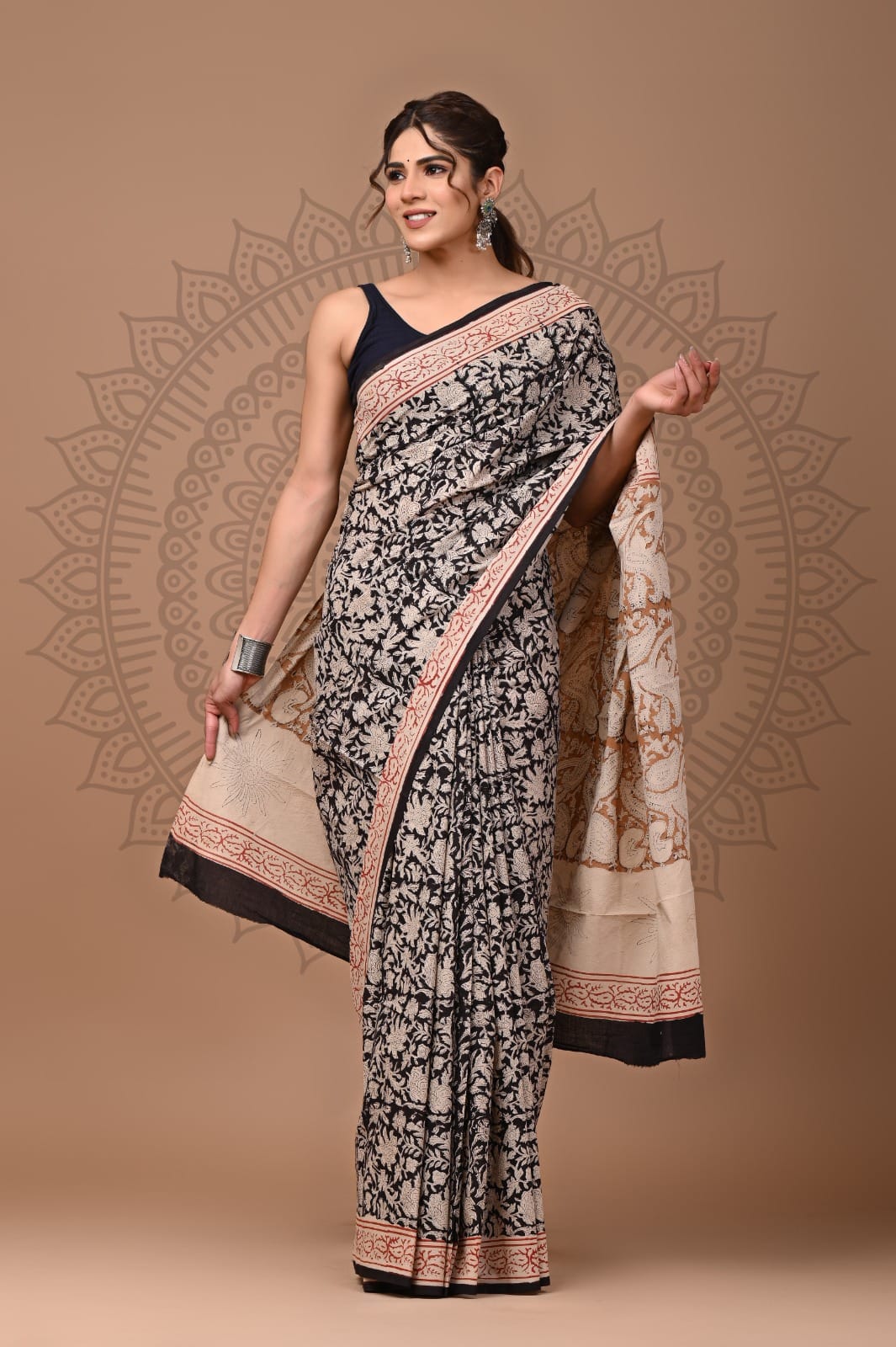 Handblock Printed Pure Cotton Mulmul Saree for Women - Lightweight & Breathable