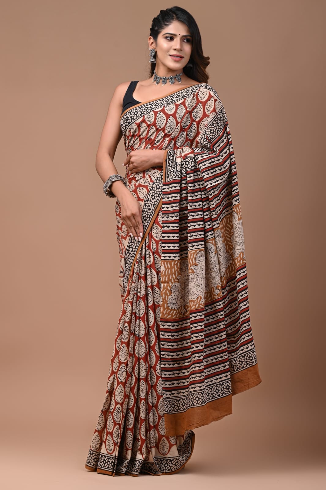 Handblock Printed Pure Cotton Mulmul Saree for Women - Lightweight & Breathable