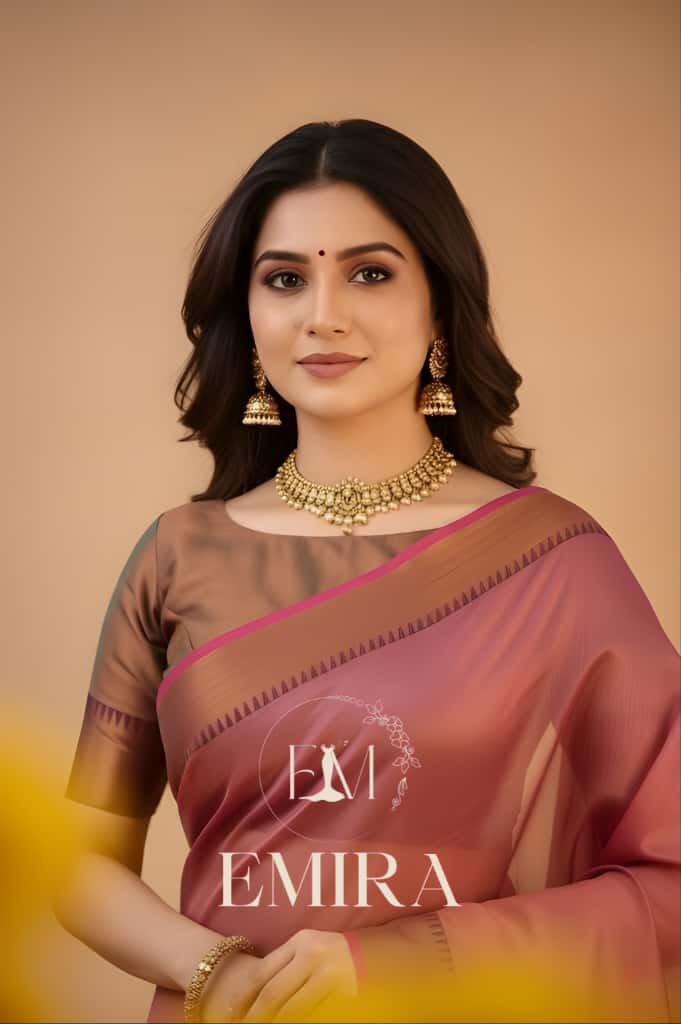Emira Peach Handloom Style Cotton Tissue Saree