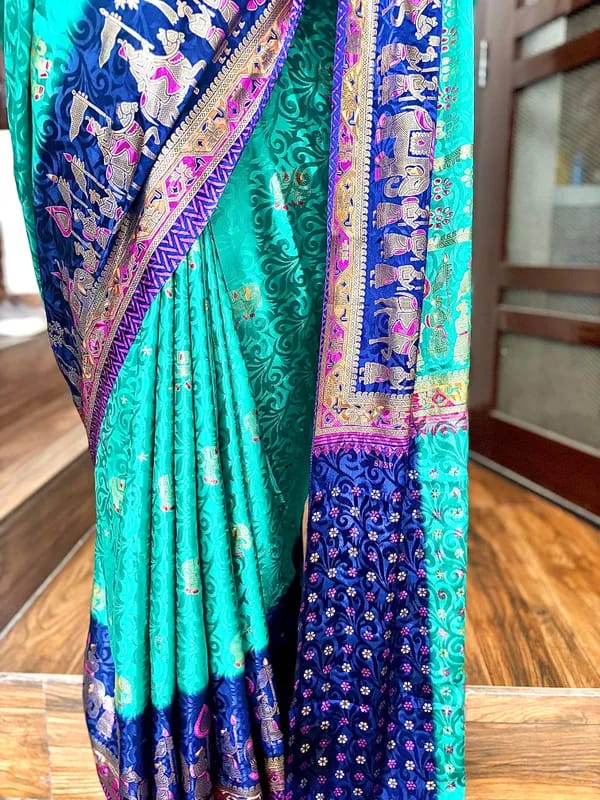 Teal Royal Parade Handcrafted Gajji Silk Maharani Saree