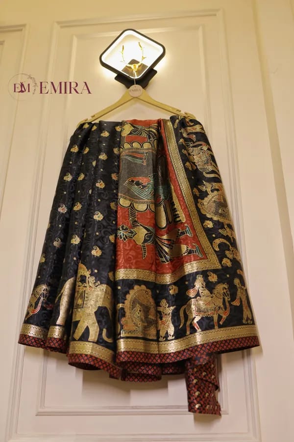 Navy Royal Parade Handcrafted Gajji Silk Maharani Saree