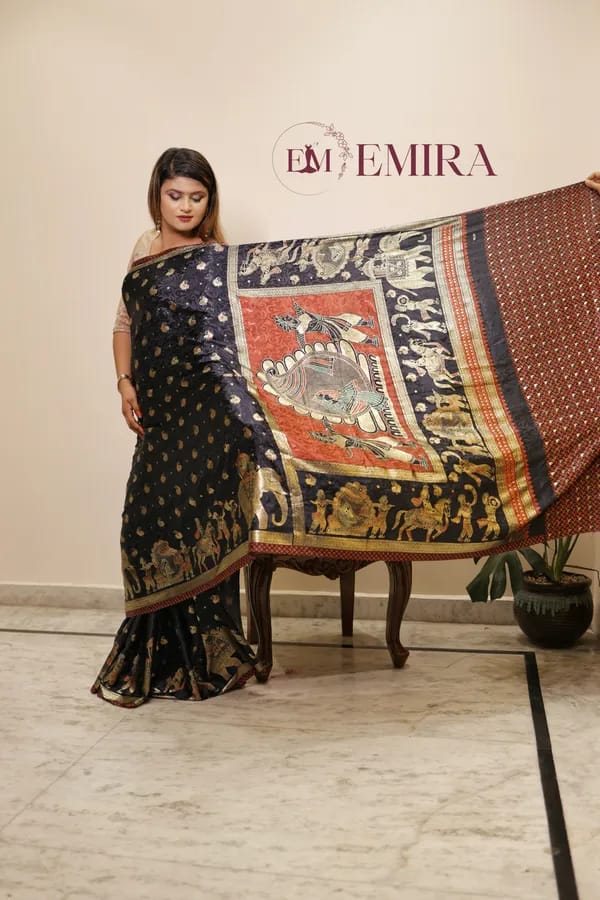 Navy Royal Parade Handcrafted Gajji Silk Maharani Saree