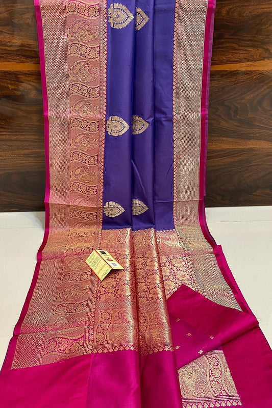 Pure Handloom Banarasi Katan Silk Saree with Kaduwa Antique Zari & Contrast Blouse | Authentic Handloom Work