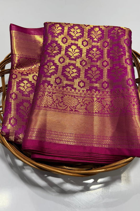Banarasi Semi Soft Silk Saree for Women | Kanjivaram Style Woven Zari Border | Indian Wedding Festive Party Wear Saree with Blouse Piece