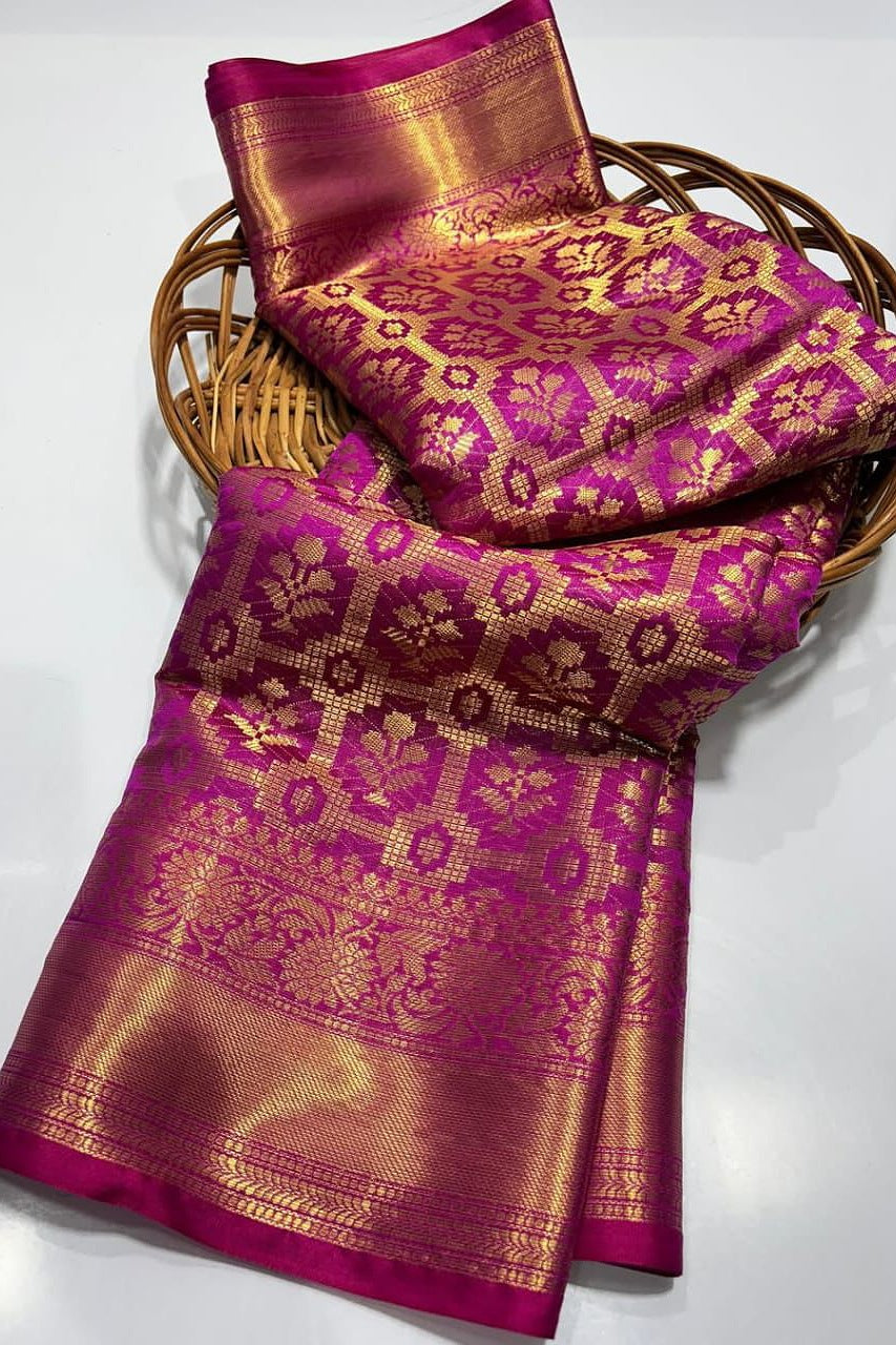 Banarasi Semi Soft Silk Saree for Women | Kanjivaram Style Woven Zari Border | Indian Wedding Festive Party Wear Saree with Blouse Piece