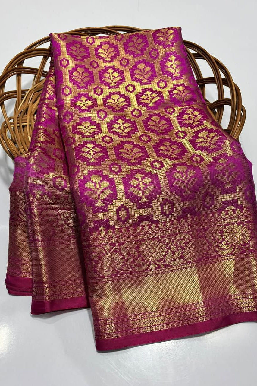 Banarasi Semi Soft Silk Saree for Women | Kanjivaram Style Woven Zari Border | Indian Wedding Festive Party Wear Saree with Blouse Piece