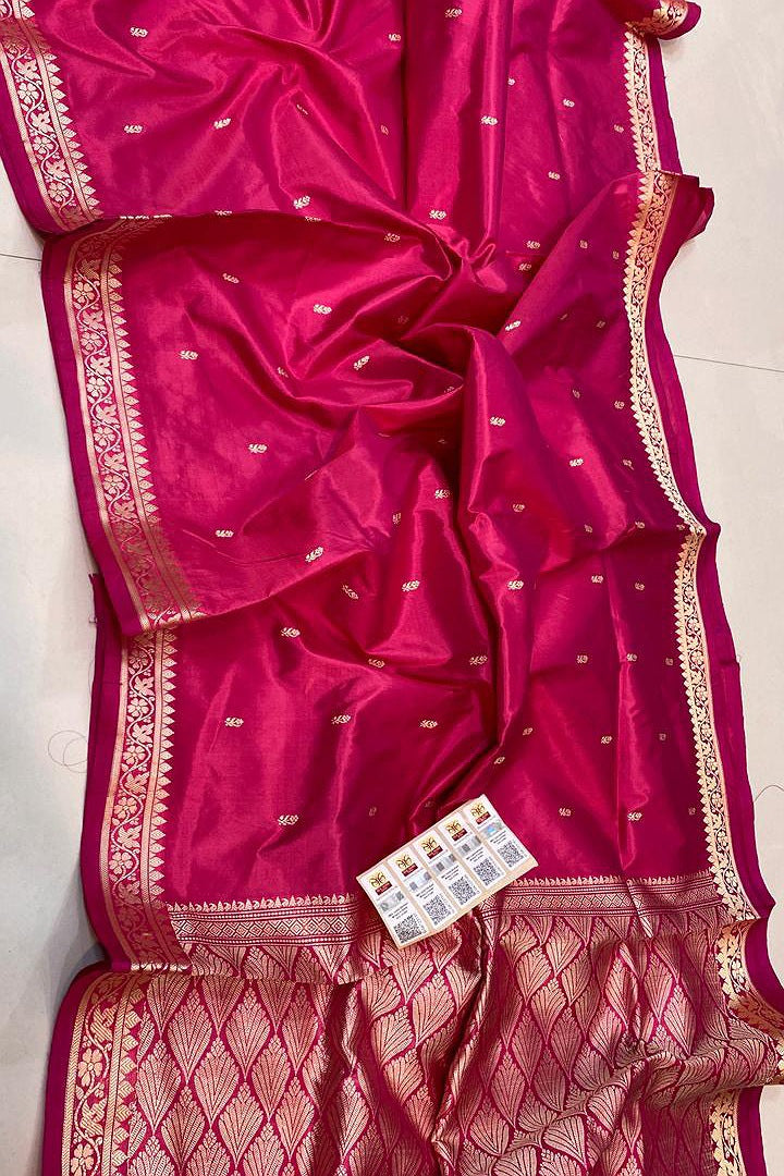 Pure Handloom Banarasi Katan Silk Saree with Resham Work & Silkmark Certified Blouse